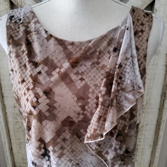Worthington Women's Layered Ruffle Asymmetrical Sleeveless Tank Top in Brown - Picture 3 of 5